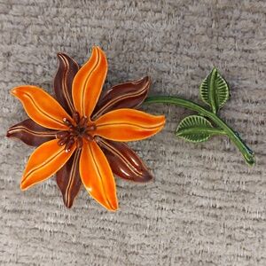 Brown Orange and Green Enamel Flower